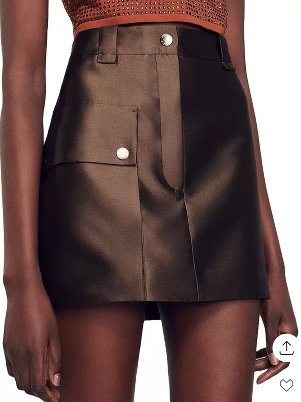 Brown Mini Skirt with Front Pocket Flap